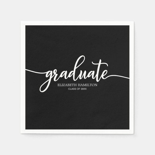 Graduate Simple Chic Calligrafy Abschluss Black Serviette (Vorderseite)
