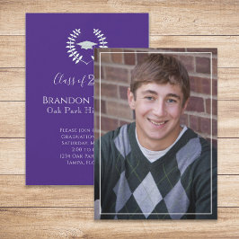 Graduate Simple Elegant Lila Laurel Blätter Einladung