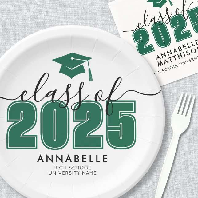 Graduate Simple Green Graduation Party Pappteller (Graduate Simple Green Graduation Party Paper Plates)