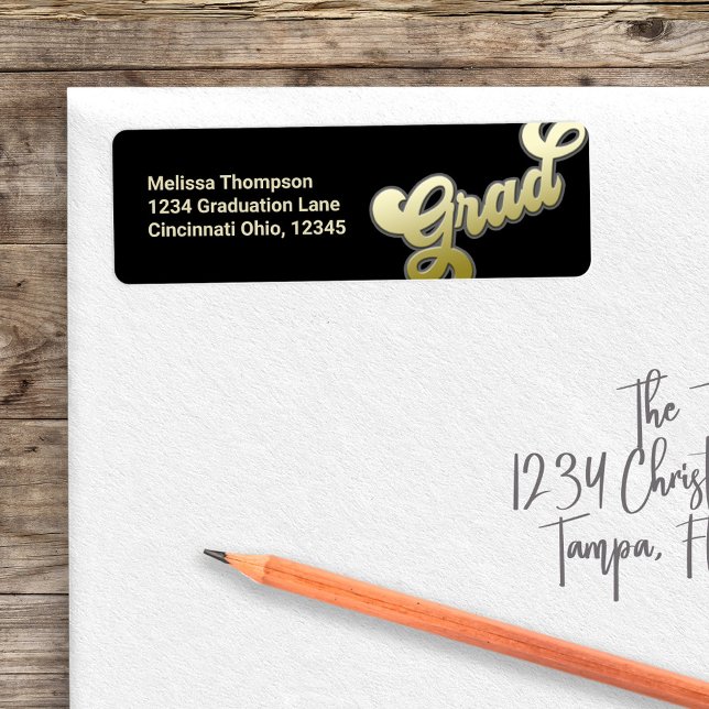 Graduate Simple Modern Rücksendeadresse Typografy (Graduation gold typography return address labels.)