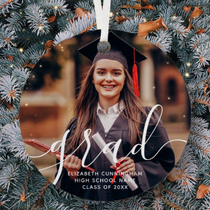 Graduate Simple Modern Script Classic Foto Ornament Aus Metall