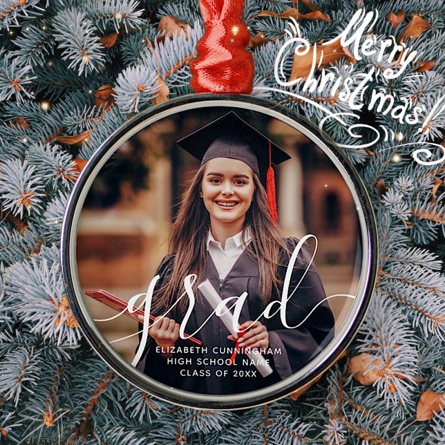 Graduate Simple Modern Script Classic Foto Ornament Aus Metall (Von Creator hochgeladen)