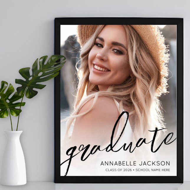 Graduate Simple Script Foto Graduation Party Signi Poster (Photo Graduation Party Sign)