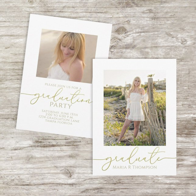 Graduate Simple Stylish Foto Gold Calligraphy Einladung (Von Creator hochgeladen)