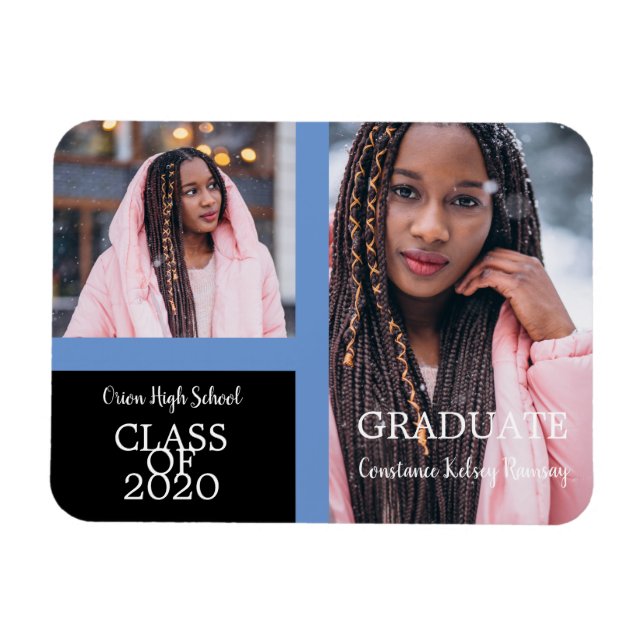 Graduate Simple Two Fotos Abschluss in Blue Magnet (Horizontal)