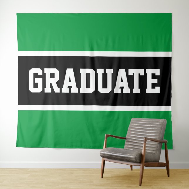 GRADUATE Sporty Bright Green Schwarz-weiß Stripes Wandteppich (Beispiel (Horizontal))