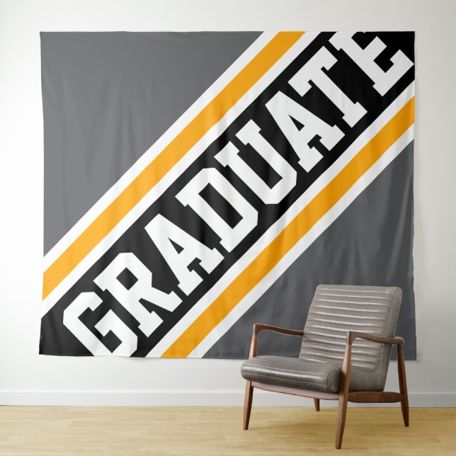 GRADUATE Sporty Gray Black Yellow Racing Streifen Wandteppich (Beispiel (Horizontal))