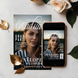 Graduate Stylish Magazine Cover Foto Grad Party Einladung