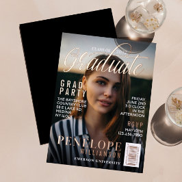 Graduate Stylish Magazine Cover Foto Grad Party Folieneinladung