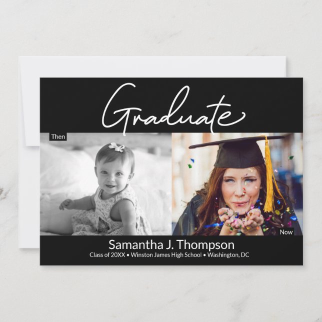 Graduate Then and Now High School Grad Foto Ankündigung (Vorderseite)