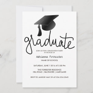 Graduate Typografie Simple Black Abschluss Hat Einladung