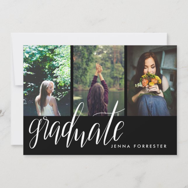 Graduate Typografy Three Fotos Graduation Party Einladung (Vorderseite)