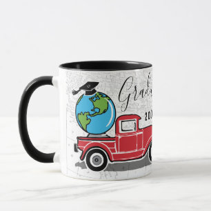 Graduate Vintag Red Truck Globe Mit Monogramm Name Tasse
