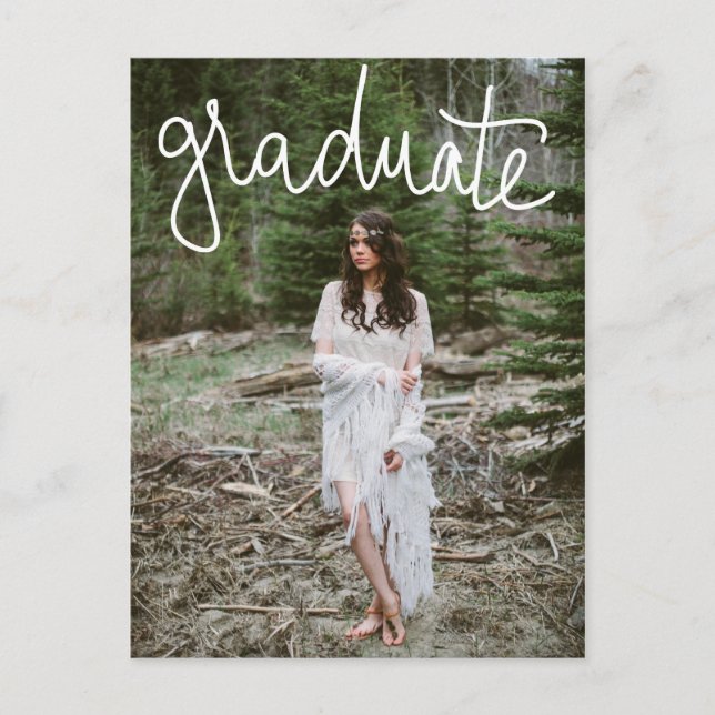 Graduate White Typografy | Save the Date Foto Ankündigungspostkarte (Vorderseite)