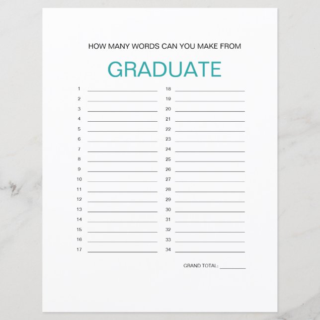 "Graduate" Word Maker Game (Vorderseite)
