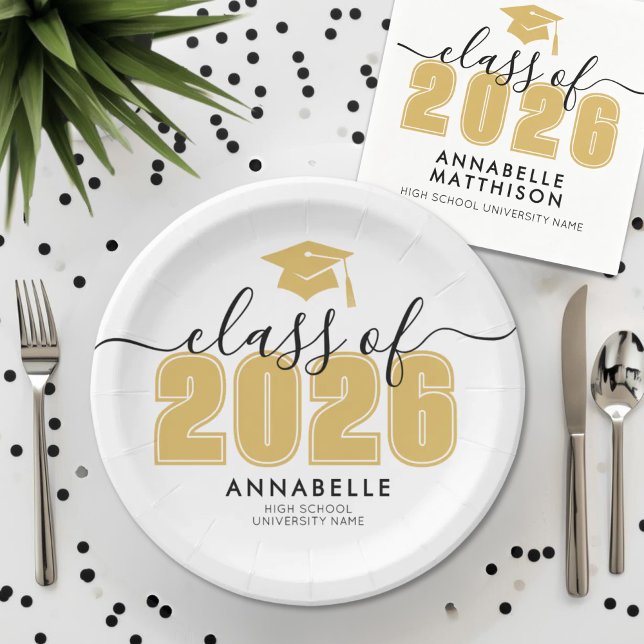 Graduate Yellow Graduation Party Pappteller (Graduate Yellow Gold Graduation Party Paper Plates )