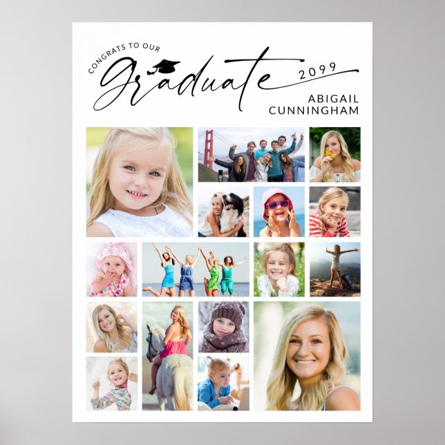 Graduation 16 Photo Collage Script Graduate Poster (Vorne)