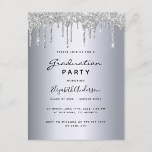 Graduation 2022 party silver glitter invitation postkarte