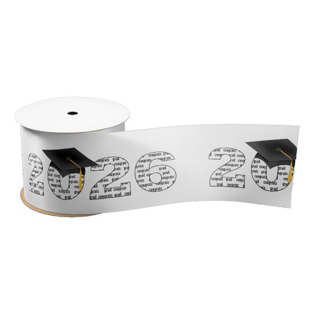 Graduation 2026 Congrats Grad Word Cloud on White Satinband (Spule)