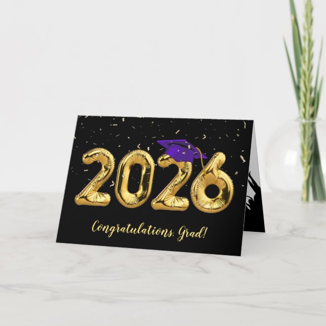 Graduation 2026 With Purple Cap and Confetti Karte (Vorderseite)