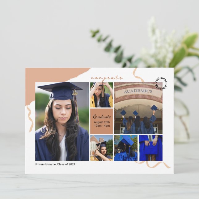 Graduation Announcement Photo Collage Template Ankündigung (Stehend Vorderseite)