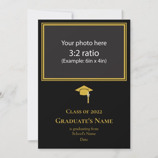 Graduation Announcement w/ Mortarboard(Gold Theme) Einladung (Vorderseite)