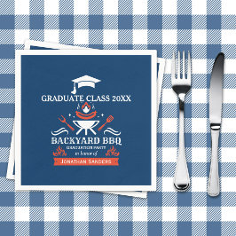 Graduation BBQ Backyard Navy Blue Serviette