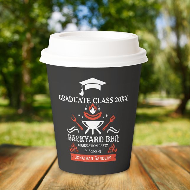 Graduation BBQ Party Backyard Black Color Pappbecher (Von Creator hochgeladen)