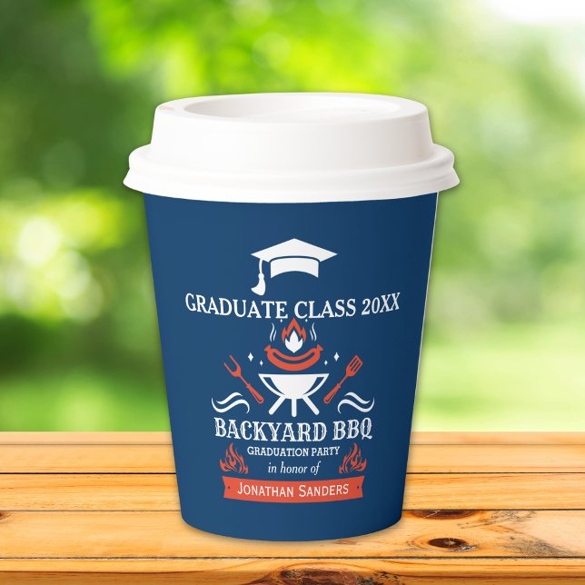 Graduation BBQ Party Backyard Navy Blue Pappbecher (Von Creator hochgeladen)