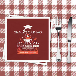 Graduation BBQ Party Backyard Red Background Serviette