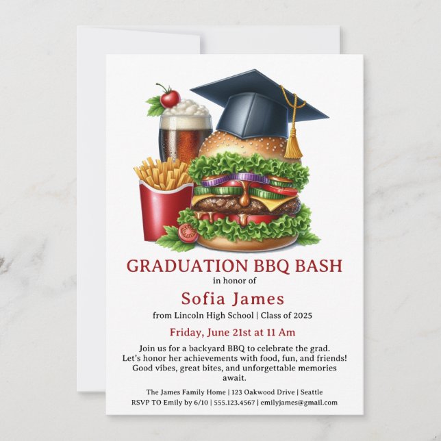 Graduation BBQ Party Invitation | Backyard Cookout Einladung (Vorderseite)