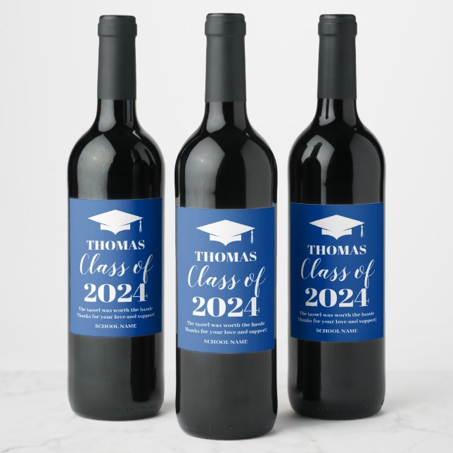 Graduation blue wine label weinetikett (Flaschen)