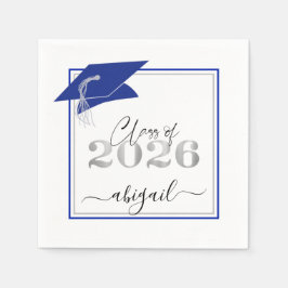 Graduation Cap 2025 Royal Blue Silver Script Serviette