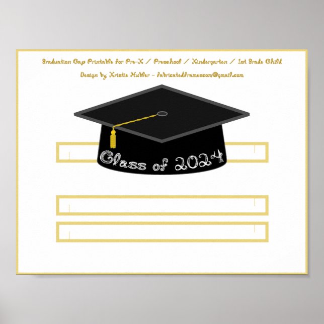 Graduation Cap Black Hat Class 2024 White Schrifta Poster (Vorne)