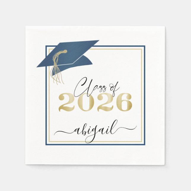 Graduation Cap Blue Gold Script Class of 2025 Serviette (Vorderseite)