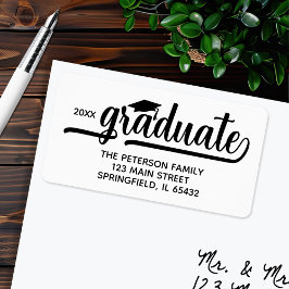 Graduation Cap Chic Script-Rücksendeadresse Adressaufkleber