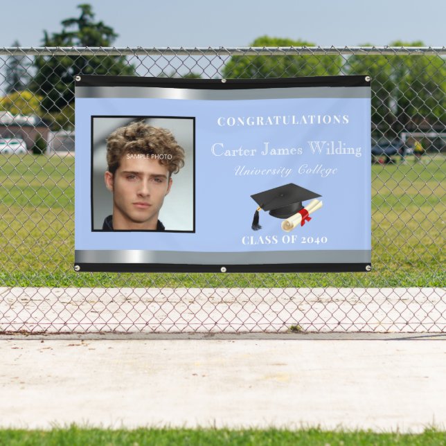 Graduation Cap Diploma Personal Foto Black Blue Banner (InSitu)