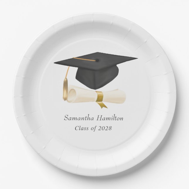 Graduation Cap Diploma Personalized Party  Pappteller (Vorderseite)