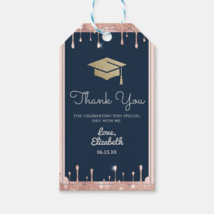 Graduation Cap Glitzer Rose Gold Tropfen Navy Blue Geschenkanhänger