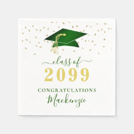 Graduation Cap Green Gold Confetti-Skript Serviette