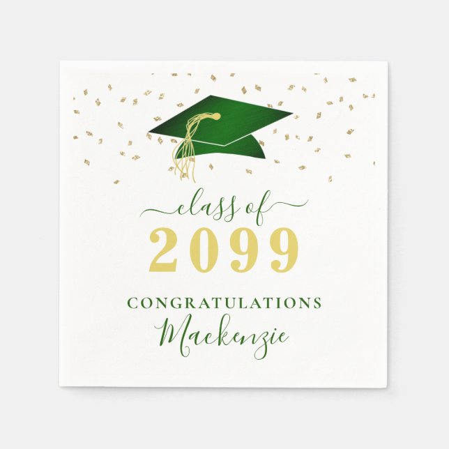 Graduation Cap Green Gold Confetti-Skript Serviette (Vorderseite)
