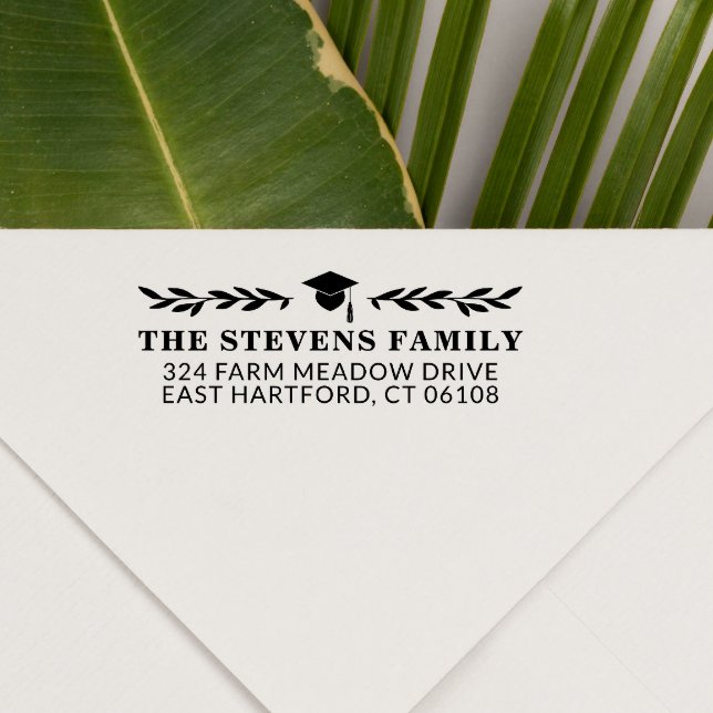 Graduation Cap & Greenery Name Address Permastempel (Von Creator hochgeladen)