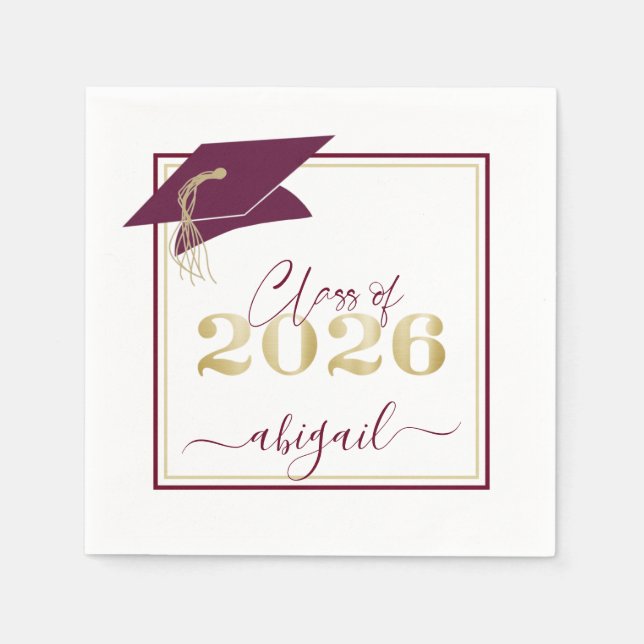Graduation Cap Maroon Gold Script Class of 2025 Serviette (Vorderseite)