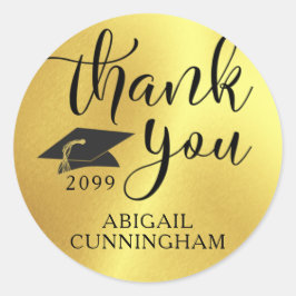Graduation Cap Metallic Gold Script DANK Runder Aufkleber