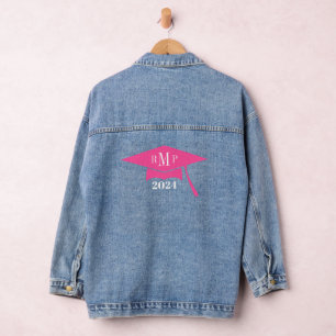 Graduation Cap Monogram Pink Klasse 2024 Jeansjacke