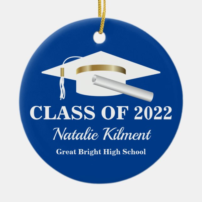 Graduation Cap Navy Blue Gold Class of 2022 Foto Keramik Ornament (Vorne)