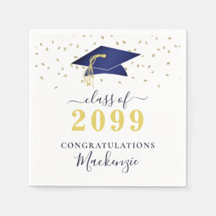 Graduation Cap Navy Blue Gold Confetti-Skript Serviette