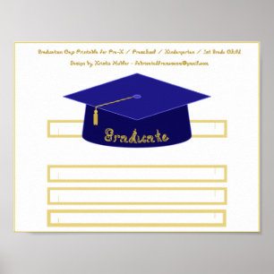 Graduation Cap Navy Blue Paper Hat Graduate Gold Poster