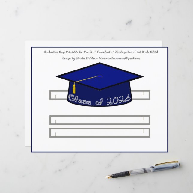 Graduation Cap Navy Blue Party Hat 2026 Silver (Vorderseite/Rückseite Beispiel)