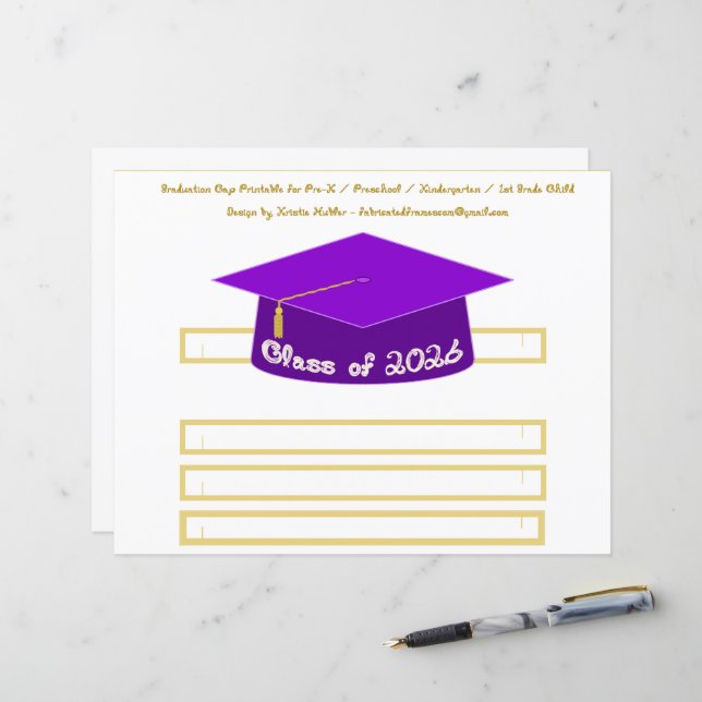 Graduation Cap Purple Party Hat 2026 in White (Vorderseite/Rückseite Beispiel)